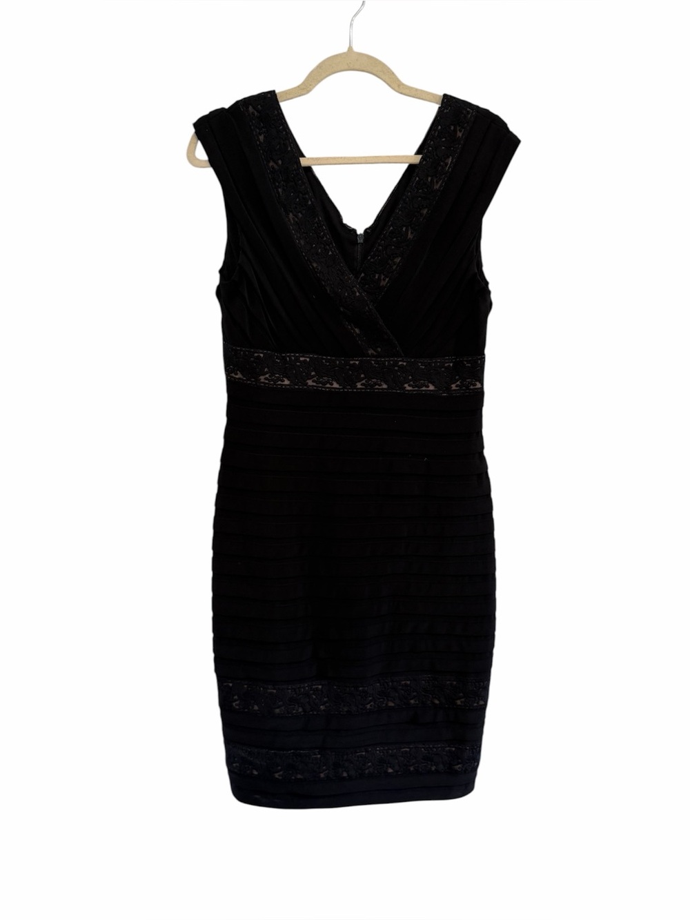 Adrianna Papell Black Lace-Trim V-Neck Midi Dress